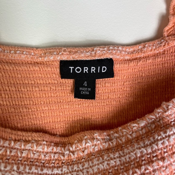 Torrid 4 Plus Smocked Babydoll Blouse Peach Ruffle Strap Cottagecore Festival - Picture 6 of 14